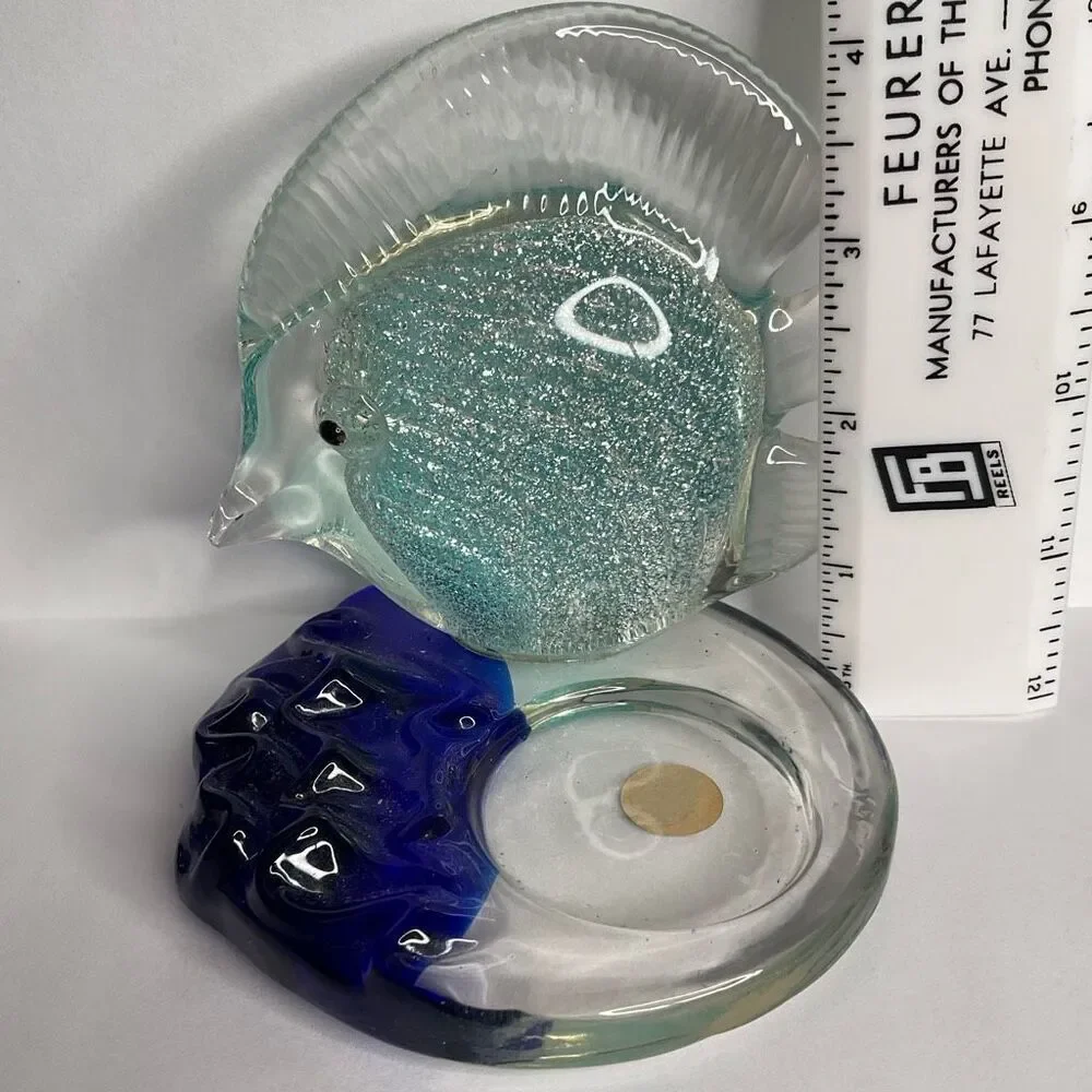 Vintage PartyLite Tropical Fish Tea Light‎ Candle Holder Art Glass Sparkly Blue - Picture 7 of 11